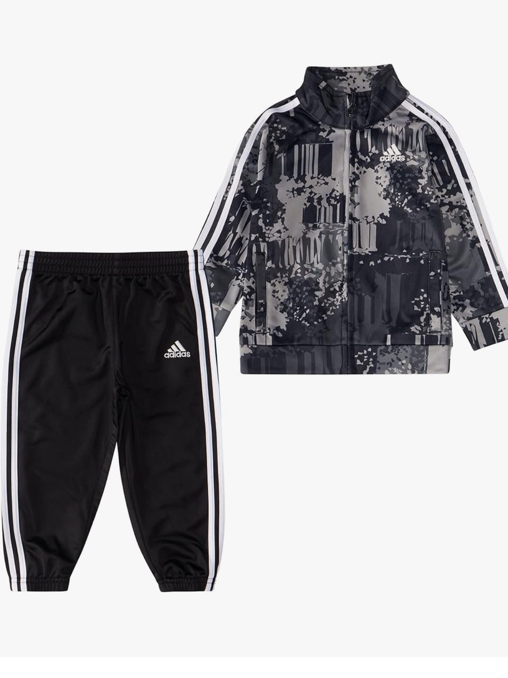 adidas Boys 3-Stripes Camo Track Jacket & Pants - Black & Gray